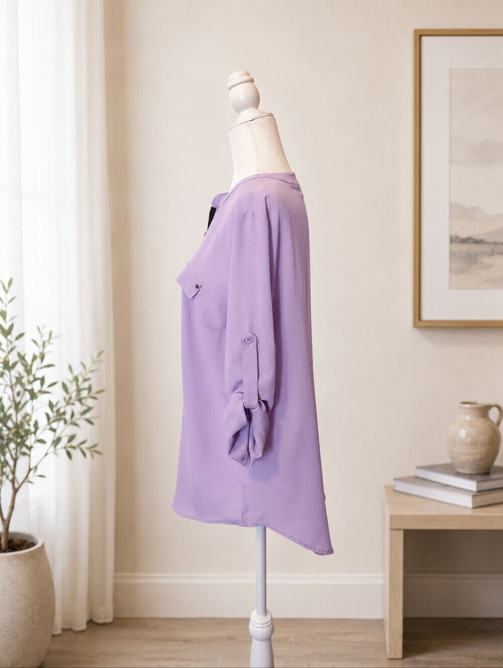 ANGVNS Women's Lavender Half Zip Blouse Size XL - Picture 3 of 8